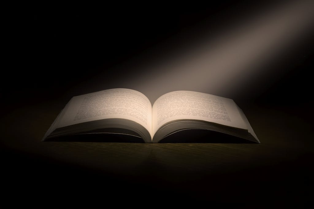 A captivating image of an open book under a dramatic spotlight, symbolizing knowledge.